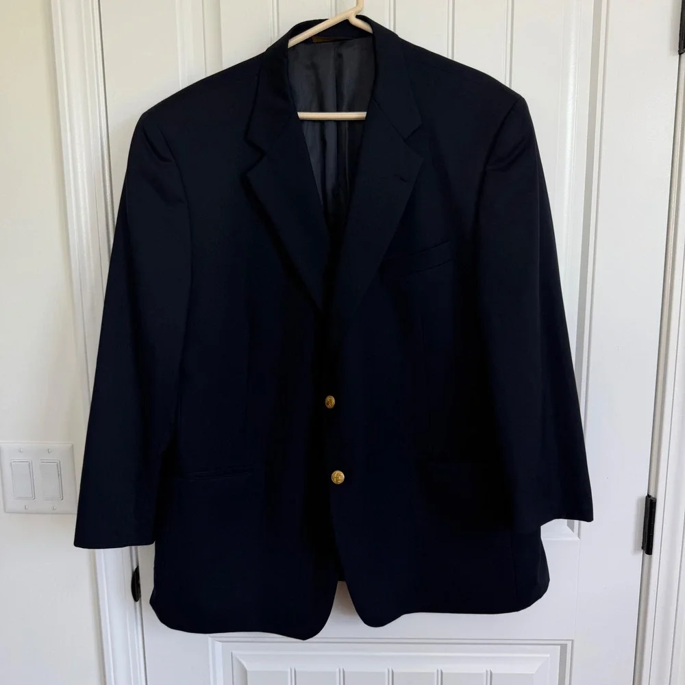 Brooks Brothers 346 Navy Gold Button Blazer Jacket Men's 48R Wool